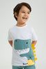 Redtag-White-Dino-Applique-T-Shirt-And-Shorts-Set-Sets-Boys-2 to 8 Years
