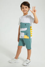 Load image into Gallery viewer, Redtag-White-Dino-Applique-T-Shirt-And-Shorts-Set-Sets-Boys-2 to 8 Years
