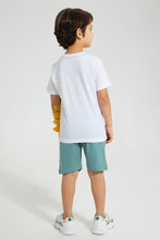 Load image into Gallery viewer, Redtag-White-Dino-Applique-T-Shirt-And-Shorts-Set-Sets-Boys-2 to 8 Years
