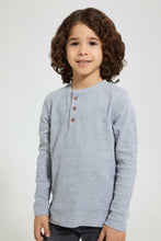 Load image into Gallery viewer, Redtag-Grey-Marl-Long-Sleeve-Jacquard-Henley-T-Shirt-Long-Sleeves-Boys-2 to 8 Years
