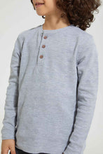 Load image into Gallery viewer, Redtag-Grey-Marl-Long-Sleeve-Jacquard-Henley-T-Shirt-Long-Sleeves-Boys-2 to 8 Years
