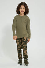 Load image into Gallery viewer, Redtag-Olive-Long-Sleeve-Jacquard-Henley-T-Shirt-Long-Sleeves-Boys-2 to 8 Years
