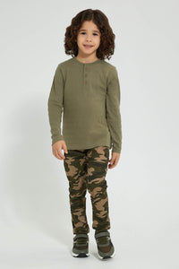 Redtag-Olive-Long-Sleeve-Jacquard-Henley-T-Shirt-Long-Sleeves-Boys-2 to 8 Years