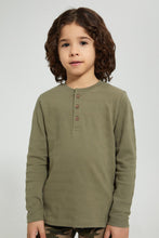 Load image into Gallery viewer, Redtag-Olive-Long-Sleeve-Jacquard-Henley-T-Shirt-Long-Sleeves-Boys-2 to 8 Years
