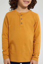 Load image into Gallery viewer, Redtag-Gold-Long-Sleeve-Jacquard-Henley-T-Shirt-Long-Sleeves-Boys-2 to 8 Years
