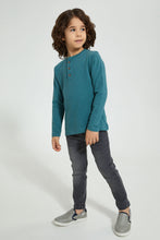 Load image into Gallery viewer, Redtag-Blue-Long-Sleeve-Jacquard-Henley-T-Shirt-Long-Sleeves-Boys-2 to 8 Years
