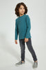 Redtag-Blue-Long-Sleeve-Jacquard-Henley-T-Shirt-Long-Sleeves-Boys-2 to 8 Years