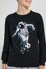 Redtag-Black-Astronaut-Drums-Sweat-T-Shirt-Long-Sleeves-Senior-Boys-9 to 14 Years