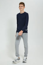 Load image into Gallery viewer, Redtag-Navy-Plain-Sweat-T-Shirt-Long-Sleeves-Senior-Boys-9 to 14 Years
