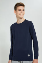 Load image into Gallery viewer, Redtag-Navy-Plain-Sweat-T-Shirt-Long-Sleeves-Senior-Boys-9 to 14 Years
