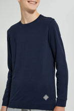 Load image into Gallery viewer, Redtag-Navy-Plain-Sweat-T-Shirt-Long-Sleeves-Senior-Boys-9 to 14 Years
