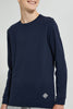 Redtag-Navy-Plain-Sweat-T-Shirt-Long-Sleeves-Senior-Boys-9 to 14 Years