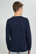 Load image into Gallery viewer, Redtag-Navy-Plain-Sweat-T-Shirt-Long-Sleeves-Senior-Boys-9 to 14 Years
