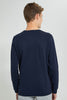Redtag-Navy-Plain-Sweat-T-Shirt-Long-Sleeves-Senior-Boys-9 to 14 Years