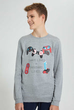 Load image into Gallery viewer, Redtag-Grey-Thousand-Lives-Sweat-T-Shirt-Long-Sleeves-Senior-Boys-9 to 14 Years
