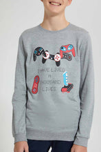 Load image into Gallery viewer, Redtag-Grey-Thousand-Lives-Sweat-T-Shirt-Long-Sleeves-Senior-Boys-9 to 14 Years
