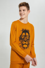 Load image into Gallery viewer, Redtag-Mustard-Lion-Face-Sweat-T-Shirt-Long-Sleeves-Senior-Boys-9 to 14 Years
