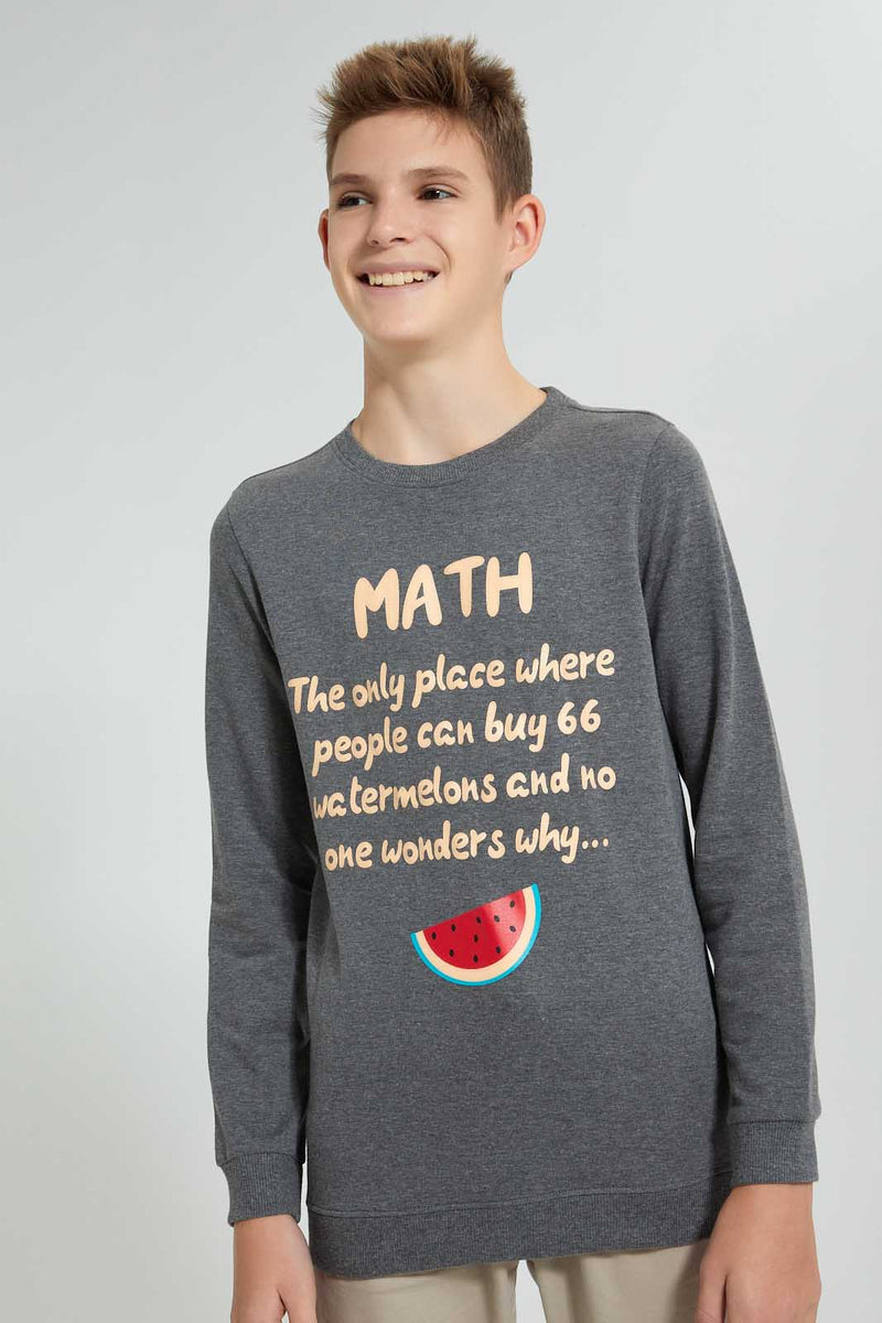 Redtag-Charcoal-Math-Sweat-T-Shirt-Long-Sleeves-Senior-Boys-9 to 14 Years