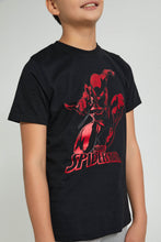 تنزيل الصورة على معرض الصور، Redtag-Black-Spiderman-T-Shirt-Graphic-Prints-Senior-Boys-9 to 14 Years
