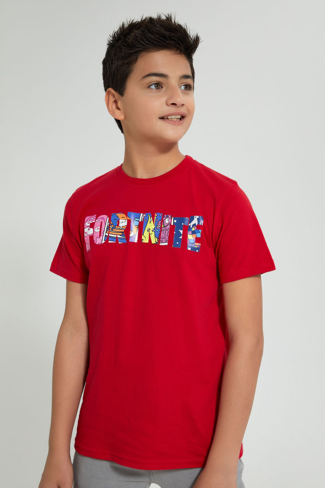 Redtag-Red-Fortnite-T-Shirt-Graphic-Prints-Senior-Boys-9 to 14 Years