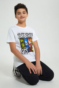 Redtag-White-Marvel-T-Shirt-Graphic-Prints-Senior-Boys-9 to 14 Years