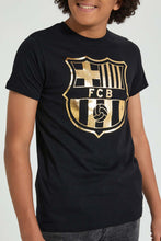 تنزيل الصورة على معرض الصور، Redtag-Black-Barca-Tee-All-Over-Prints-Senior-Boys-9 to 14 Years
