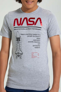 Redtag-Grey-Nasa-T-Shirt-Graphic-Prints-Senior-Boys-9 to 14 Years