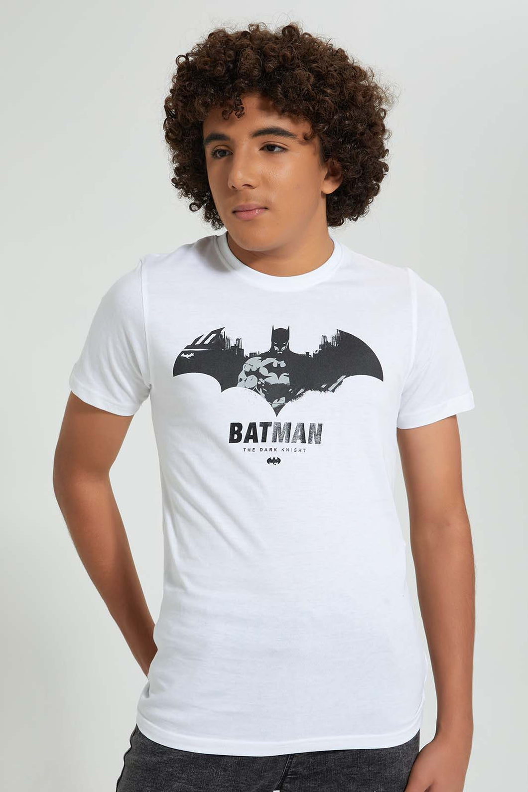 Redtag-White-Batman-Tee-All-Over-Prints-Senior-Boys-9 to 14 Years