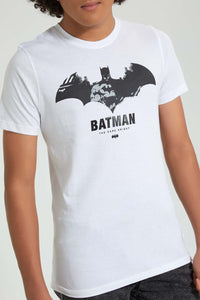 Redtag-White-Batman-Tee-All-Over-Prints-Senior-Boys-9 to 14 Years