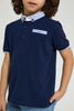 Redtag-Navy-Smart-Woven-Collar-Polo-Shirt-Polo-Shirts-Boys-2 to 8 Years