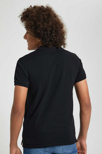 Redtag-Black-Barca-Polo-Polo-Shirts-Senior-Boys-9 to 14 Years