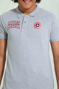 Redtag-Grey-Captain-America-Polo-Polo-Shirts-Senior-Boys-9 to 14 Years