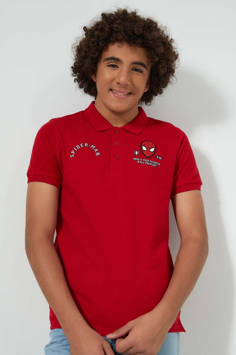 Redtag-Red-Spiderman-Polo-Polo-Shirts-Senior-Boys-9 to 14 Years