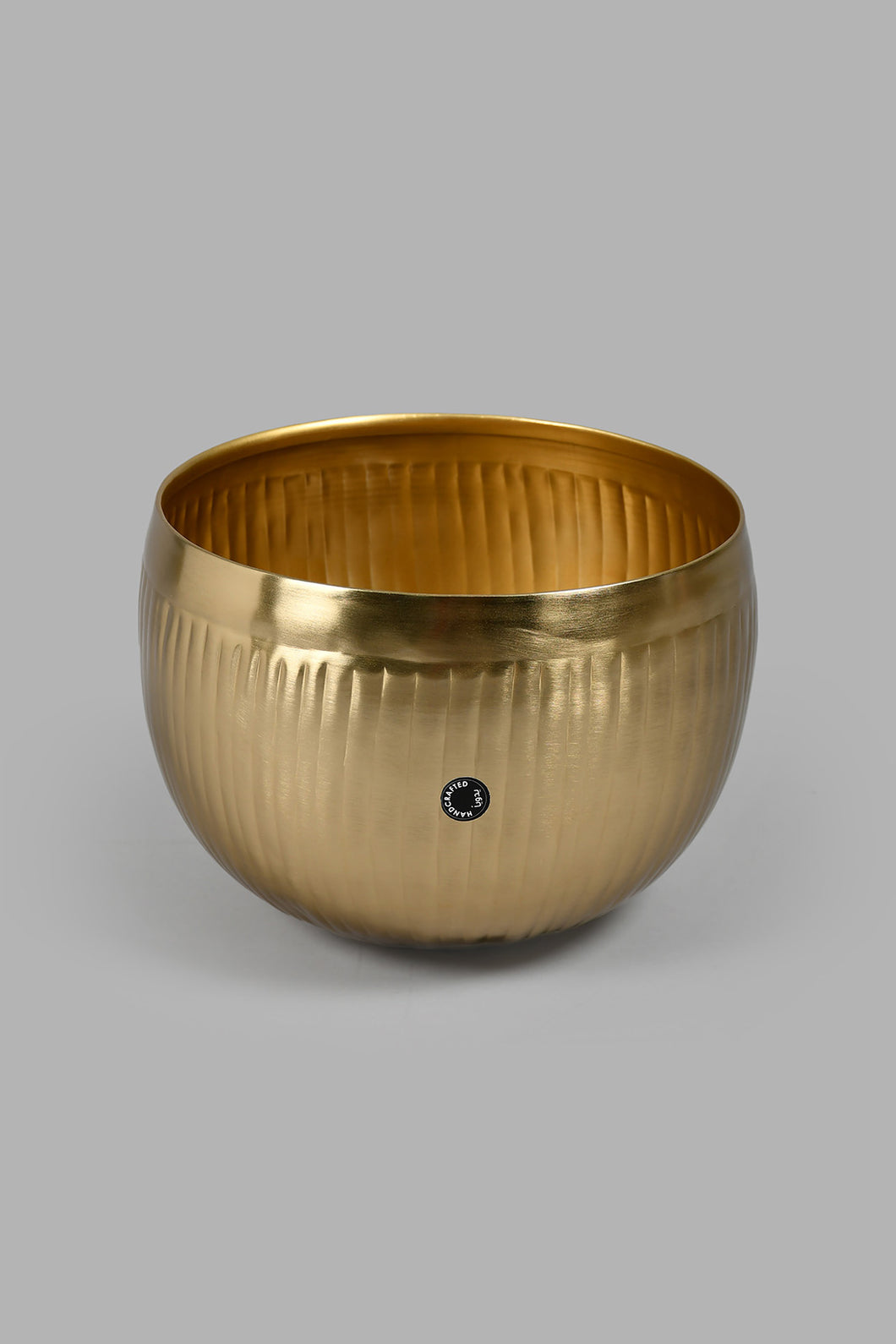 Redtag-Gold-Round-Ribbed-Planter-Colour:Gold,-Filter:Home-Decor,-HMW-HOM-Planters,-HOM-PHANTASMAGORIA-3,-New-In,-New-In-HMW-HOM,-Non-Sale,-S22A,-Section:Homewares-Home-Decor-