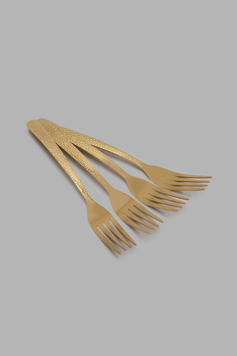 Redtag-Gold-Dinner-Fork-Hammered-Finish-Set-(4-Piece)-Colour:Gold,-Filter:Home-Dining,-HMW-DIN-Cutlery-Sets,-New-In,-New-In-HMW-DIN,-Non-Sale,-S22A,-Section:Homewares-Home-Dining-