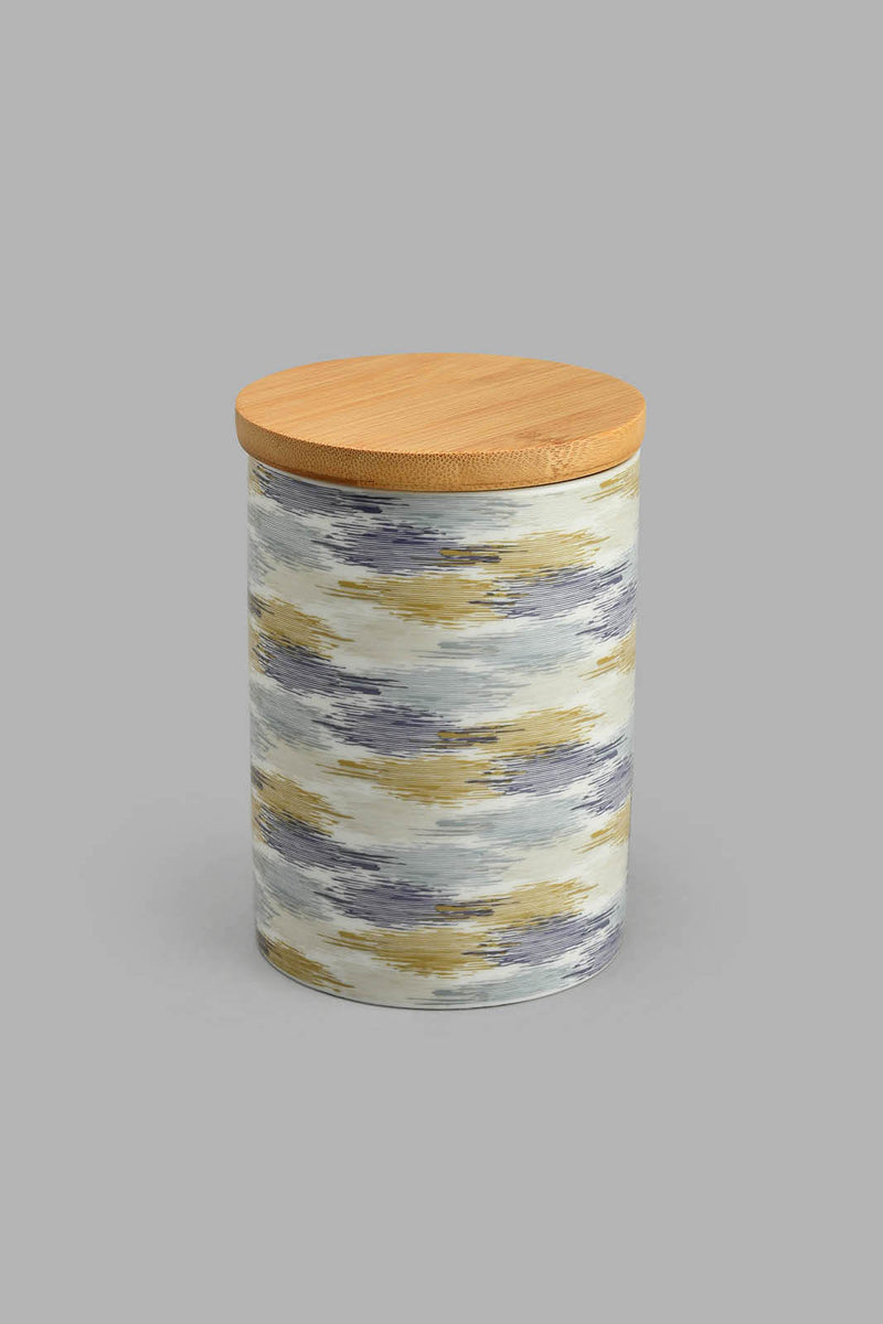 Redtag-Multicolour-Geometric-Canister-With-Bamboo-Lid-(Large)-Colour:Multicolour,-Filter:Home-Dining,-HMW-DIN-Serving-Dish,-New-In,-New-In-HMW-DIN,-Non-Sale,-S22A,-Section:Homewares-Home-Dining-