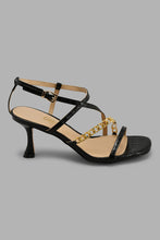 Load image into Gallery viewer, Redtag-Black-Chain-Trim-Sandal-Slingbacks-Women&#39;s-
