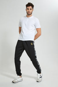 Redtag-Black-Jogger-With-Gold-Signature-Colour:Black,-Filter:Men's-Clothing,-Men-Joggers,-New-In,-New-In-Men,-Non-Sale,-S22B,-Section:Men-Men's-