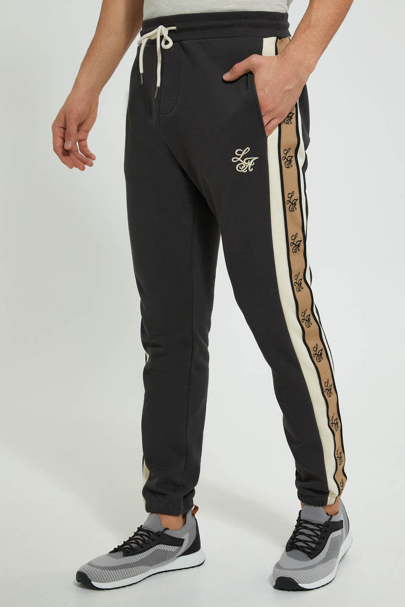 Redtag-Dark-Grey-Track-Pant-With-Side-Tape-Joggers-Men's-