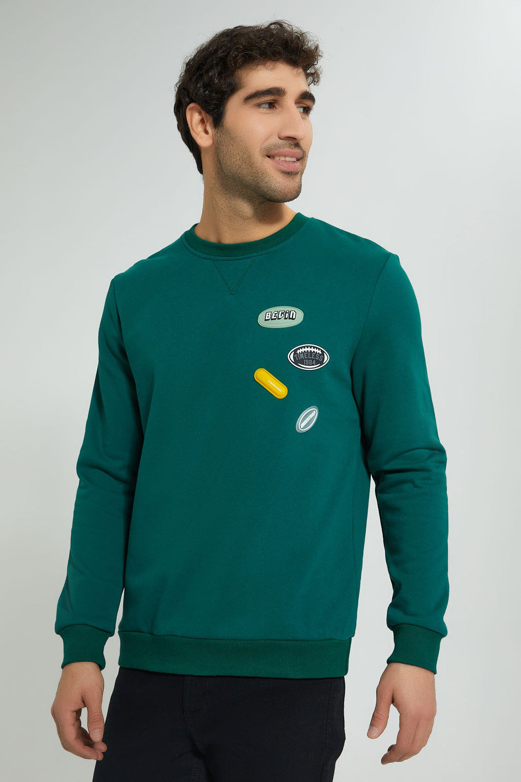 Redtag-Green-Sweatshirt-With-Rubber-Badges-Sweatshirts-Men's-