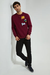 Redtag-Burgundy-Sweatshirt-With-Rubber-Badges-Sweatshirts-Men's-