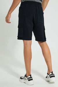 Redtag-Black-Cargo-Pocket-Shorts-Active-Shorts-Men's-