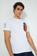 Load image into Gallery viewer, Redtag-White-T-Shirt-With-Embroidered-Graphic-Prints-Men&#39;s-
