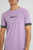 Redtag-Purple-Stretch-T-Shirt-With-Cuff-Tape-Graphic-Prints-Men's-