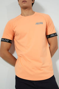 Redtag-Orange-Stretch-T-Shirt-With-Cuff-Tape-Graphic-Prints-Men's-