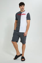 تنزيل الصورة على معرض الصور، Redtag-White-&amp;-Grey-Night-Suit-With-Chest-Print-Pyjama-Sets-Men&#39;s-
