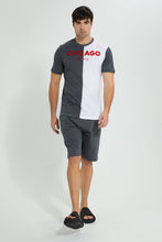 تنزيل الصورة على معرض الصور، Redtag-White-&amp;-Grey-Night-Suit-With-Chest-Print-Pyjama-Sets-Men&#39;s-
