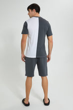 تنزيل الصورة على معرض الصور، Redtag-White-&amp;-Grey-Night-Suit-With-Chest-Print-Pyjama-Sets-Men&#39;s-
