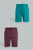 Redtag-Teal/Maroon-2-Pack-Pyjama-Shorts-Pyjama-Bottoms-Men's-