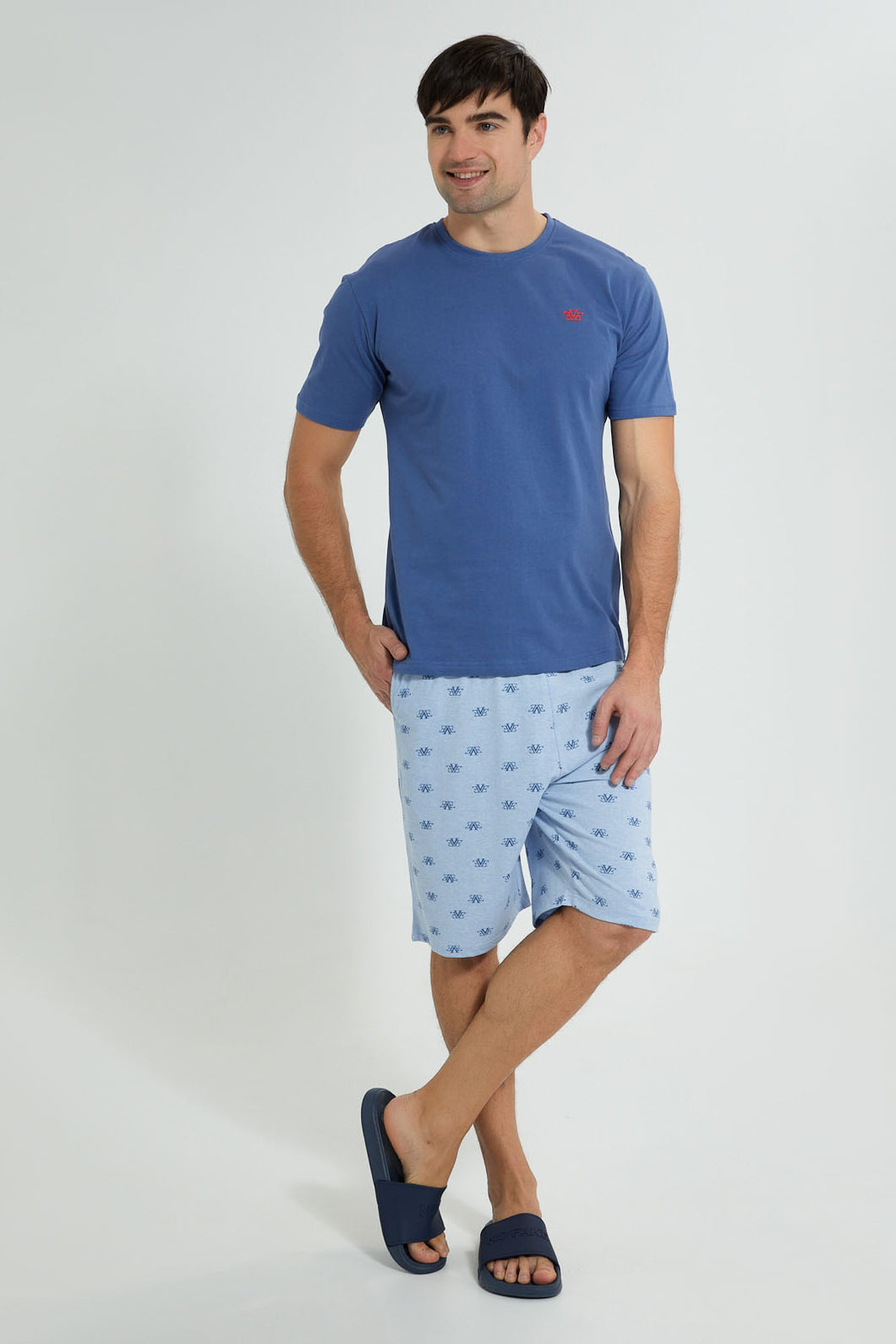Redtag-Blue-Print-Pyjama-Set-(2-Piece)-Pyjama-Sets-Men's-